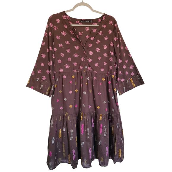 Gudrun Sjoden Women's Tiered Organic Cotton Dress Mixed Print Size Medium - Picture 1 of 7